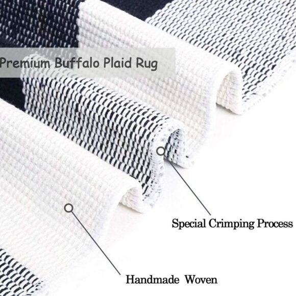 Black & White Buffalo Plaid Cotton Rug 26"x41.5" - Picture 2 of 7